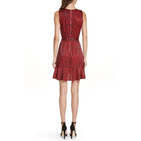 ALICE + OLIVIA Brooks Leopard Animal Print Fit & Flare Red Dress Size 4 - Picture 2 of 11